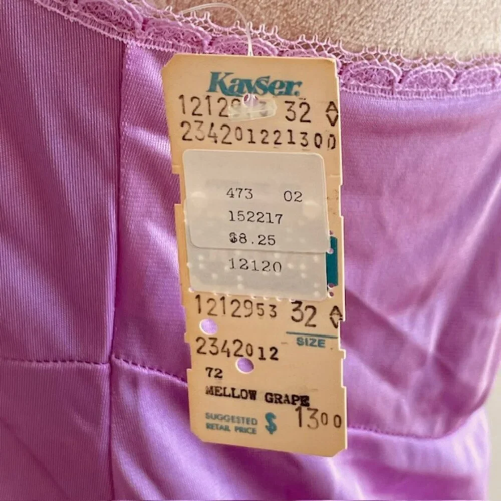 Vintage Kayser Nylon Lace Mellow Grape Full Slip 80's Deadstock NWT 32 - Picture 6 of 7